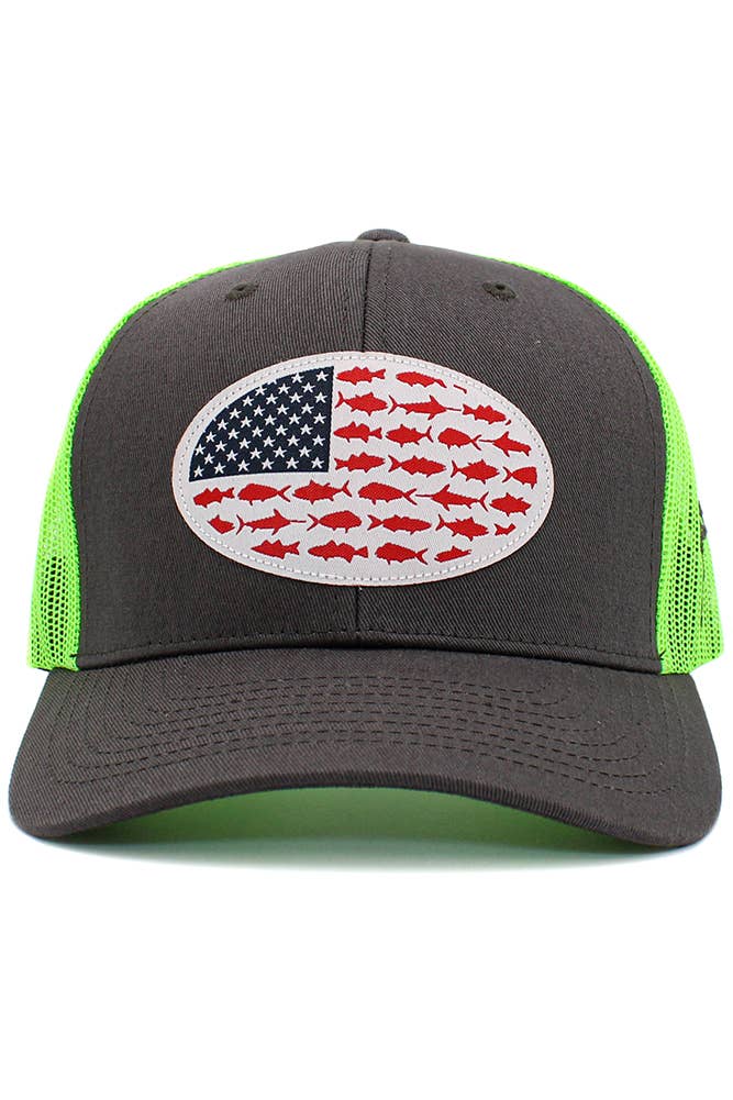 USA Fish Flag Mesh Back American Flag Baseball Cap