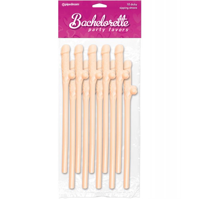 Bachelorette Party Favors Dicky Sipping Straws - Asst. Colors Pack of 10