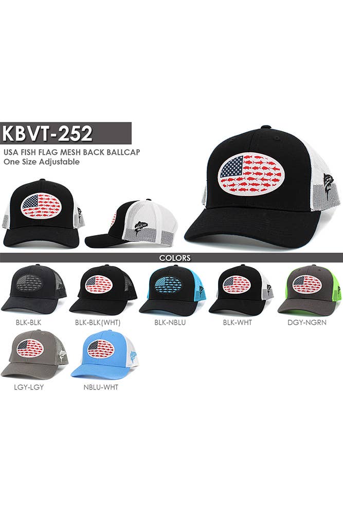 USA Fish Flag Mesh Back American Flag Baseball Cap