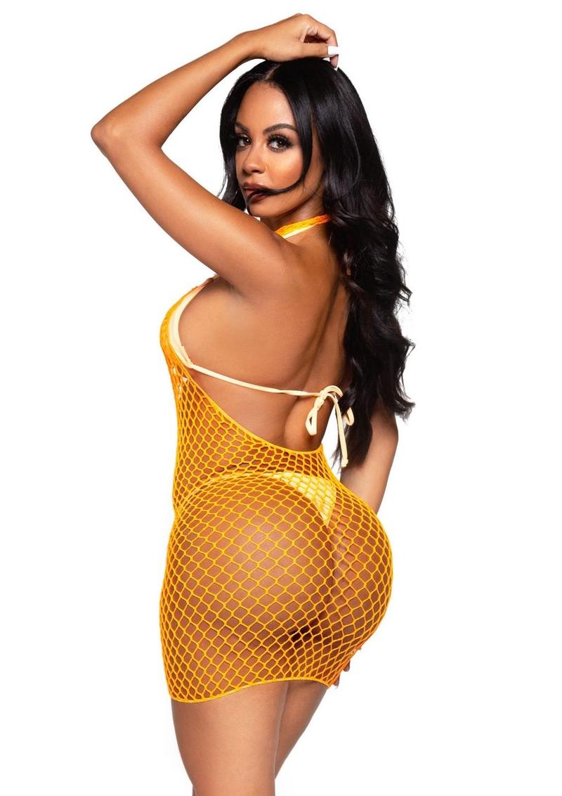 Woven Net Twist Halter Mini Dress