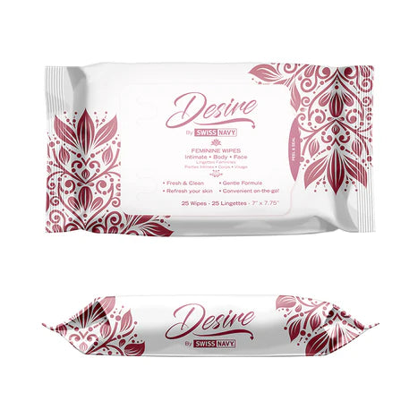 Swiss Navy Desire Unscented Feminine Wipes - Pack of 25
