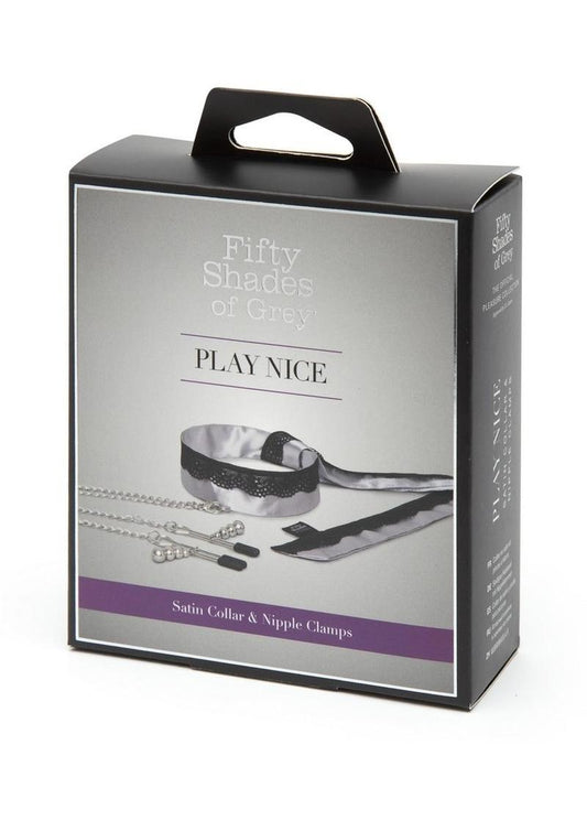 Fifty Shades of Grey Play Nice Satin & Lace Collar & Nipple Clamps