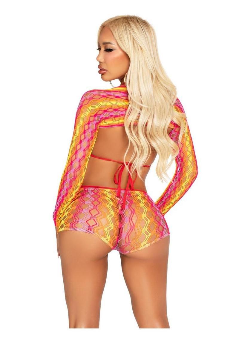 Zig Zag Net Bikini Top, Boyshorts, and Shrug