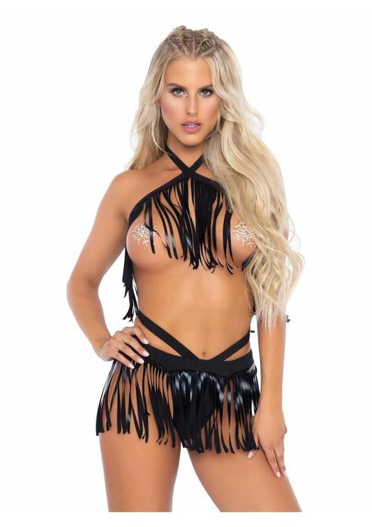 Fringe Halter Top and Matching Bikini Bottoms (2 Piece)