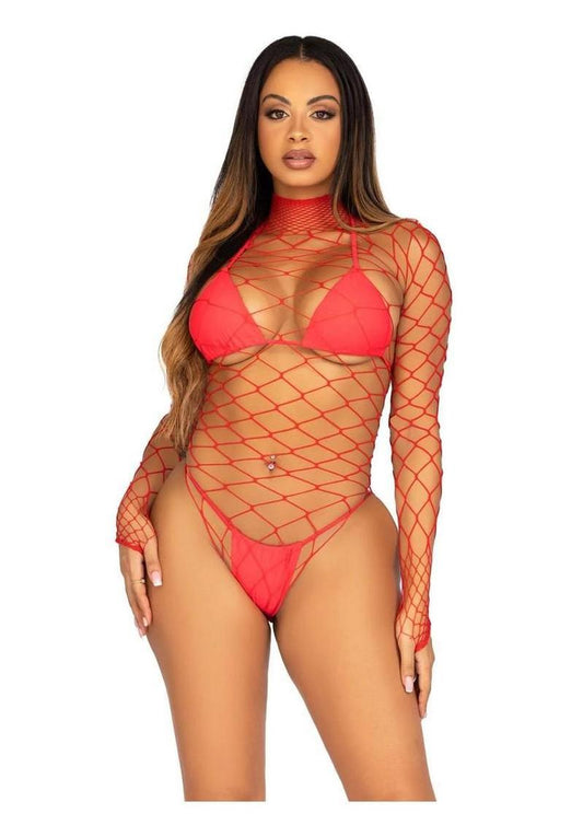 Fence Net Snap Crotch Long Sleeved Bodysuit