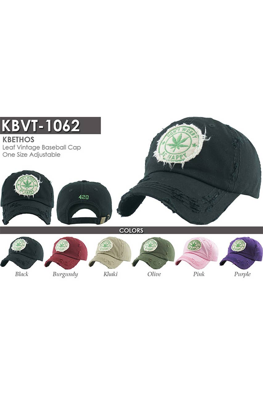 Leaf DON'T WORRY BE HAPPY Patch Vintage Baseball Cap