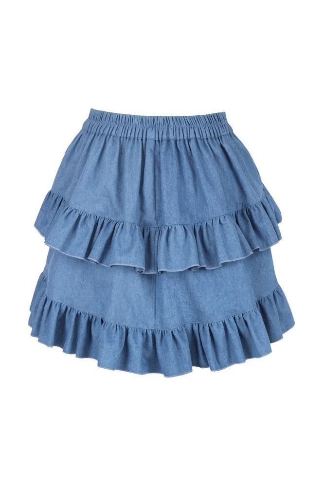 Lavish 2 PC White Brocade Corset & Denim Skirt Set