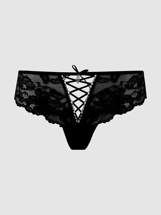 BELLA LACE UP FRONT LACE TANGA