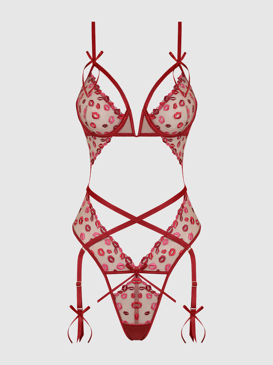 ANGELINA LIPS EMBROIDERY CUTOUT TEDDY