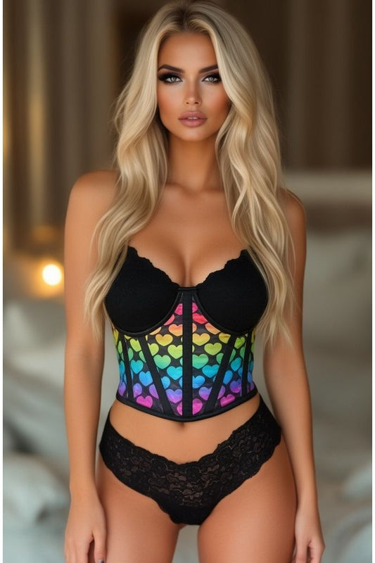 Lavish Rainbow Hearts Satin Underwire Waist Cincher Corset