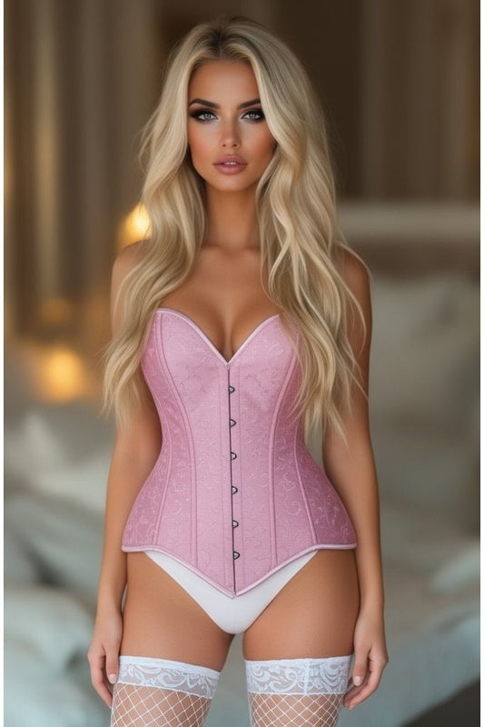 Lavish Lt Pink Brocade Overbust Corset W/Busk Closure