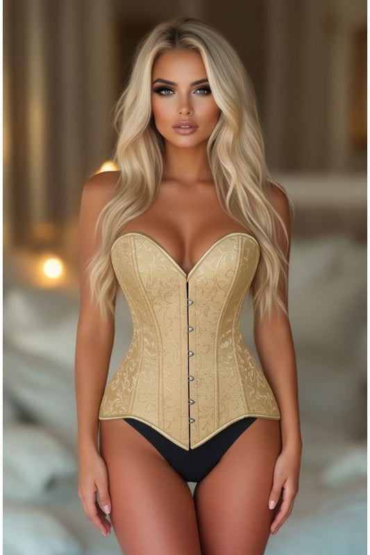 Lavish Gold Brocade Overbust Corset W/Busk Closure