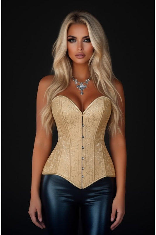 Lavish Gold Brocade Overbust Corset W/Busk Closure