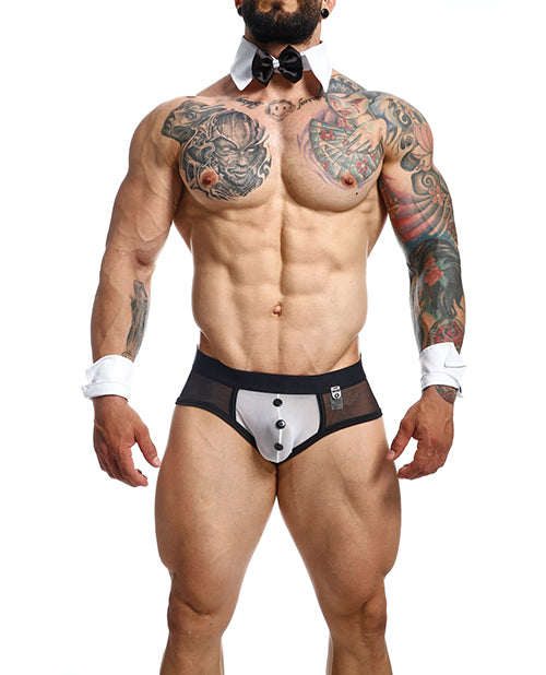 Male Basics MOB Maitre D Brief, Bow & French Cuffs Black/White