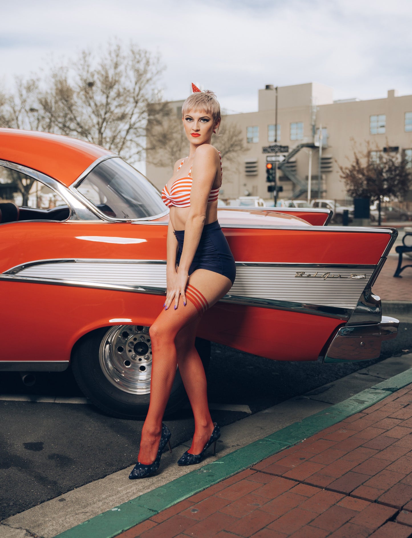 Sandra: Red Fishnet. No Regrets in These Red Nets. Petite to Plus Size Thigh Highs