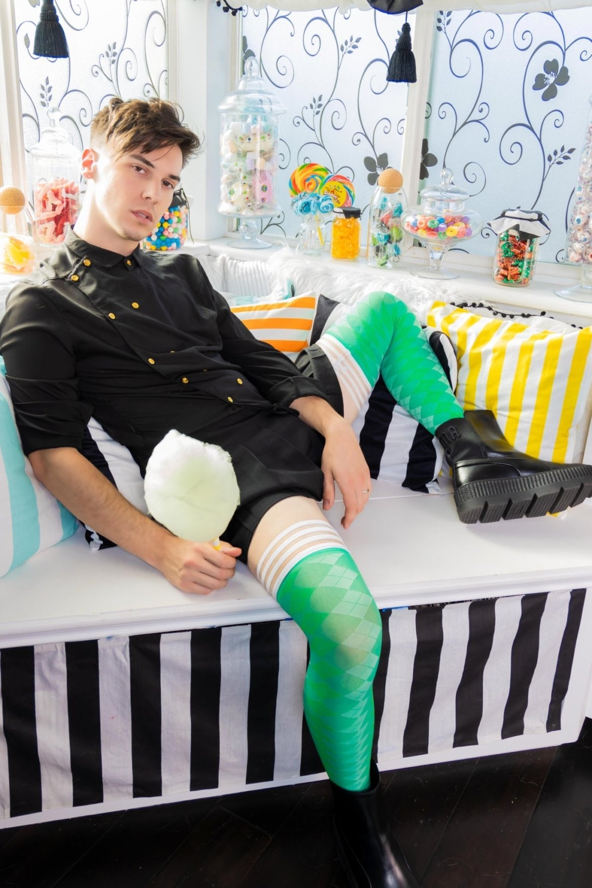 Par 4 - Green Argyle Thigh Highs. Petite to Plus Size