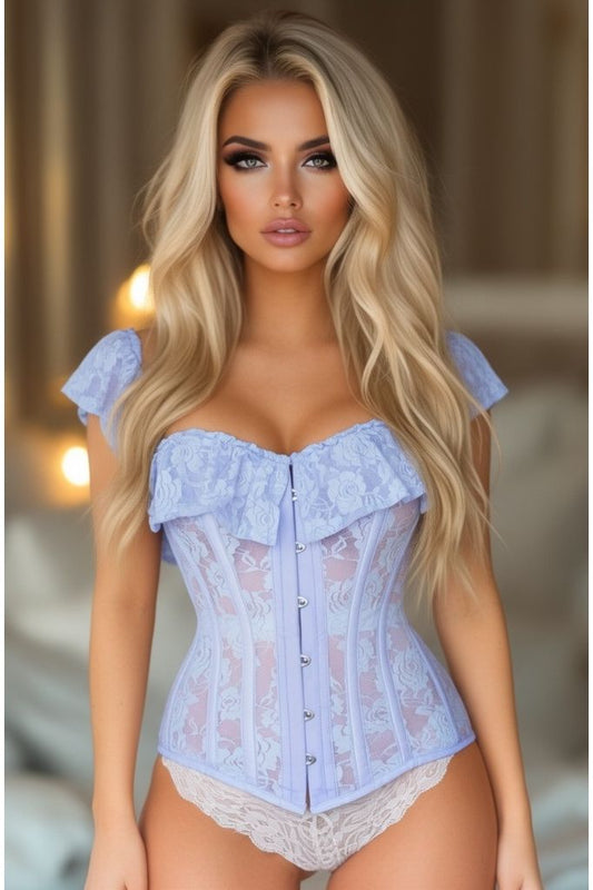 Top Drawer Lt Blue Sheer Lace Steel Boned Corset