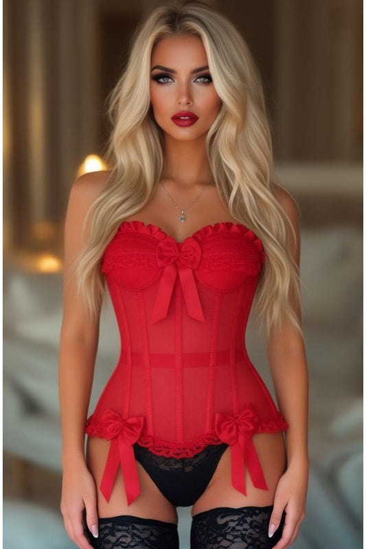 Top Drawer Steel Boned Red Mesh Underwire Bustier Corset