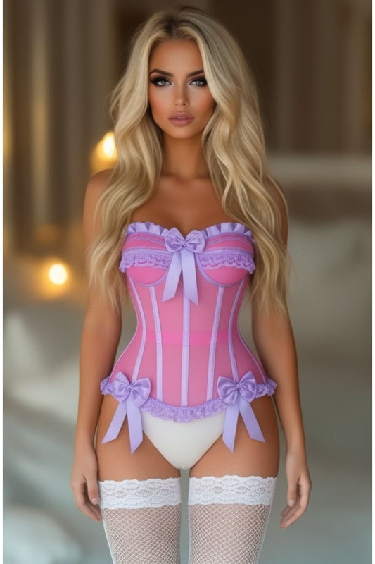 Top Drawer Steel Boned Pink/Purple Mesh Underwire Bustier Corset
