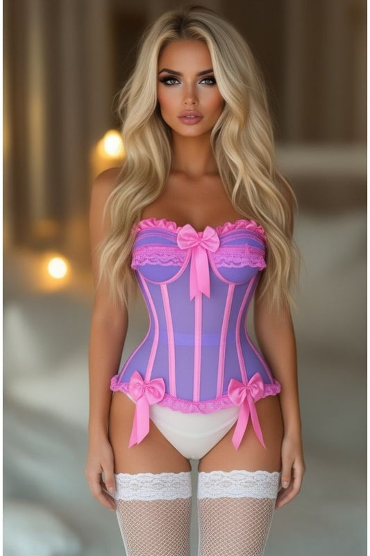 Top Drawer Steel Boned Purple/Pink Mesh Underwire Bustier Corset