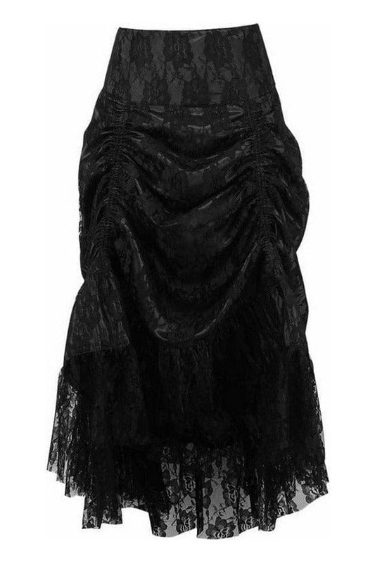Black w/Black Lace Overlay Ruched Bustle Skirt - Daisy Corsets