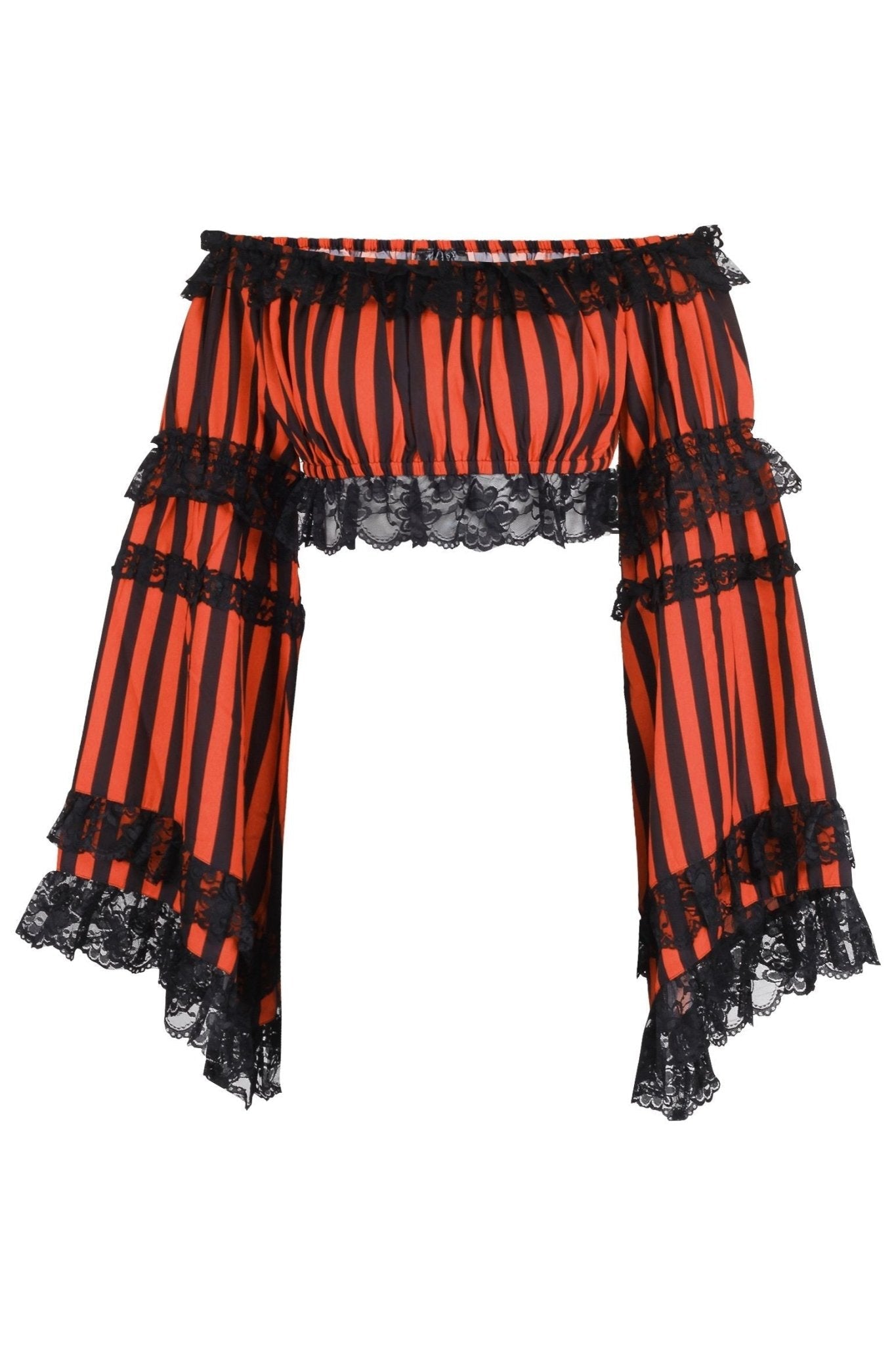 Black/Orange Striped Smocked Flare Sleeve Peasant Top - Daisy Corsets