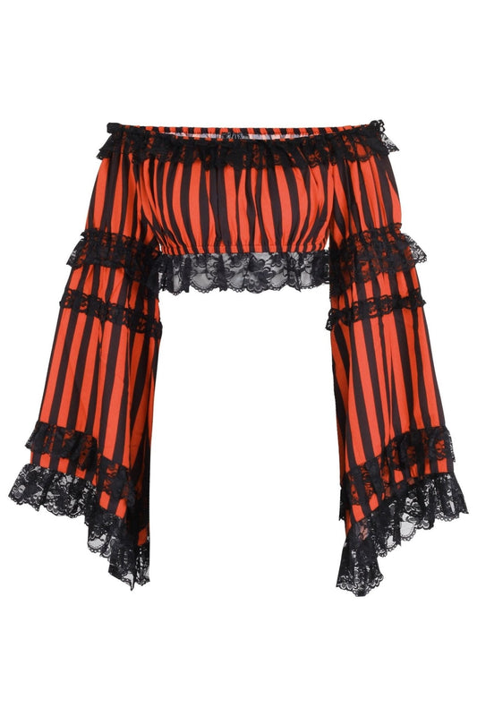 Black/Orange Striped Smocked Flare Sleeve Peasant Top - Daisy Corsets
