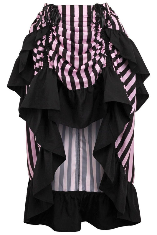 Black/Pink Stripe Adjustable High Low Skirt - Daisy Corsets