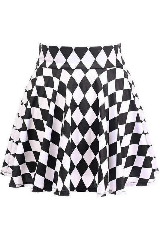 Black/White Diamond Print Stretch Lycra Skirt - Daisy Corsets