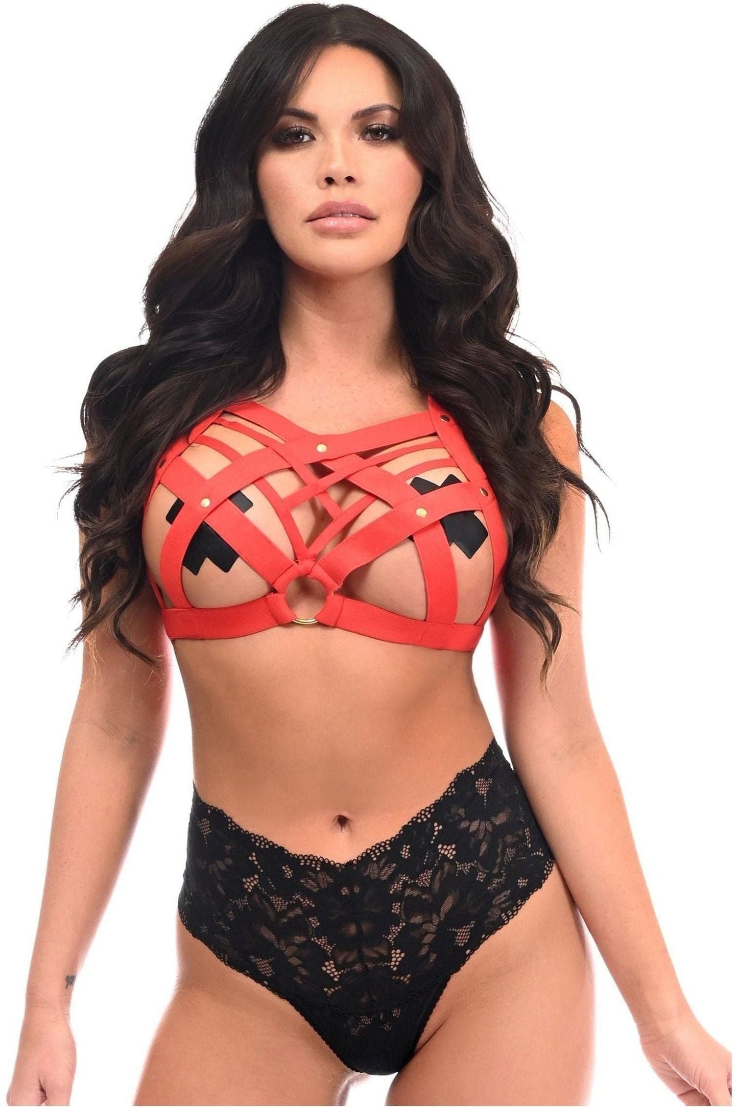 BOXED Red Stretchy Body Harness w/Gold Hardware - Daisy Corsets