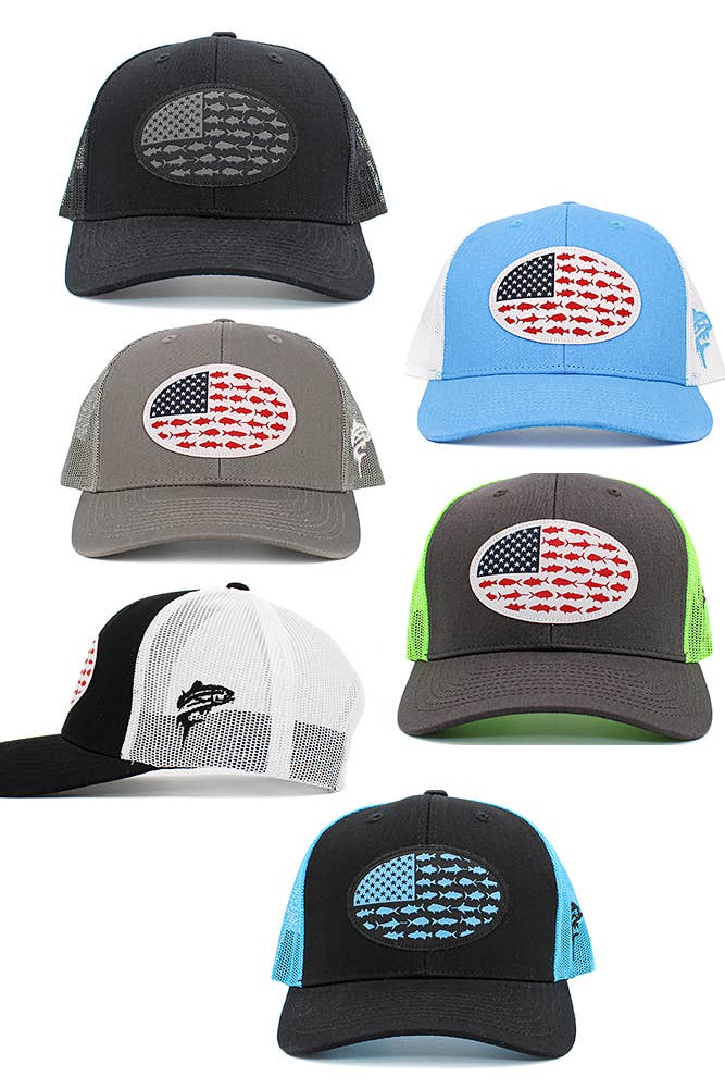 USA Fish Flag Mesh Back American Flag Baseball Cap