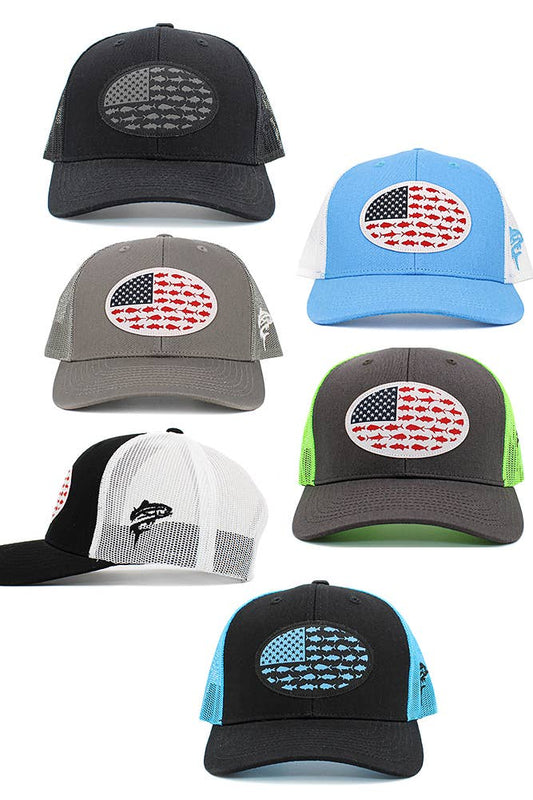 USA Fish Flag Mesh Back American Flag Baseball Cap