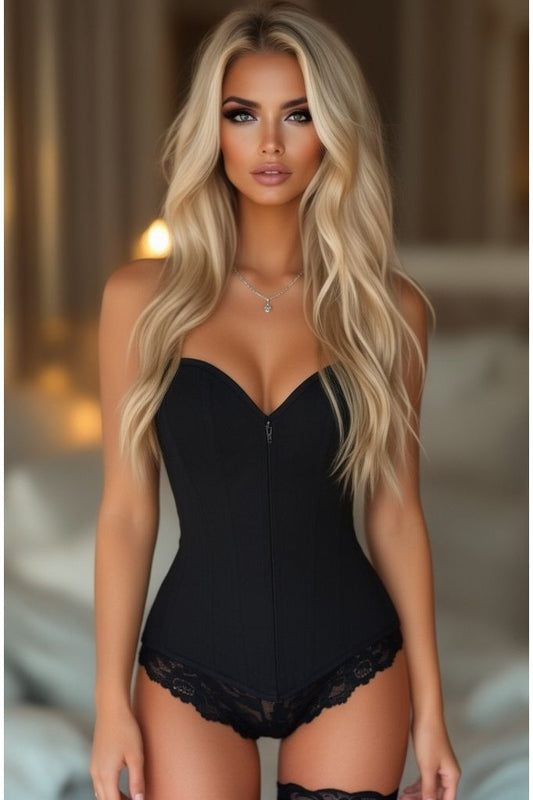 Lavish Black Cotton Overbust Corset - Daisy Corsets