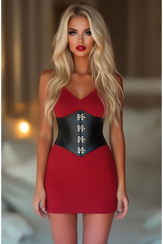 Lavish Black Faux Leather Corset Belt Cincher w/Clasps - Daisy Corsets