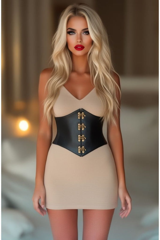 Lavish Black Faux Leather Corset Belt Cincher w/Clasps - Daisy Corsets