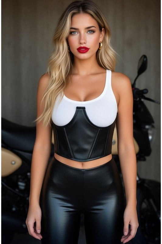 Lavish Black Faux Leather Underwire Cincher Corset - Daisy Corsets