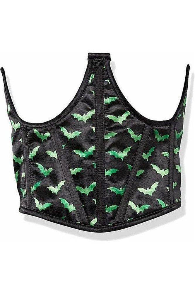 Lavish Black & Green Bats Satin Open Cup Waist Cincher - Daisy Corsets