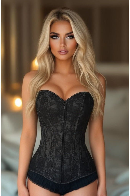 Lavish Black Lace Front Zipper Corset - Daisy Corsets