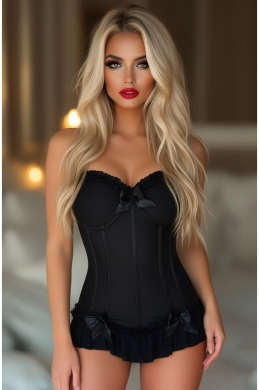 Lavish Black Lycra Hook & Eye Stretch Bustier Corset - Daisy Corsets