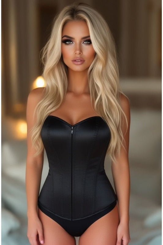 Lavish Black Sweetheart Front Zipper Corset - Daisy Corsets