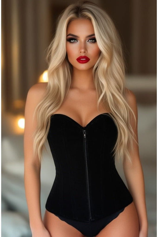 Lavish Black Velvet Overbust Corset - Daisy Corsets