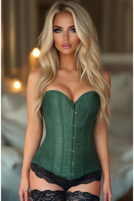 Lavish Dark Green Brocade Corset - Daisy Corsets