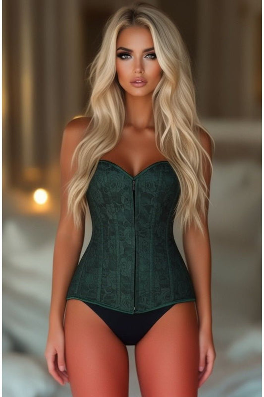 Lavish Dark Green Lace Overbust Corset w/Zipper - Daisy Corsets