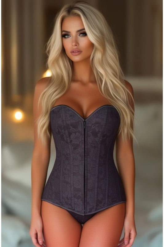 Lavish Dark Grey Lace Overbust Corset w/Zipper - Daisy Corsets