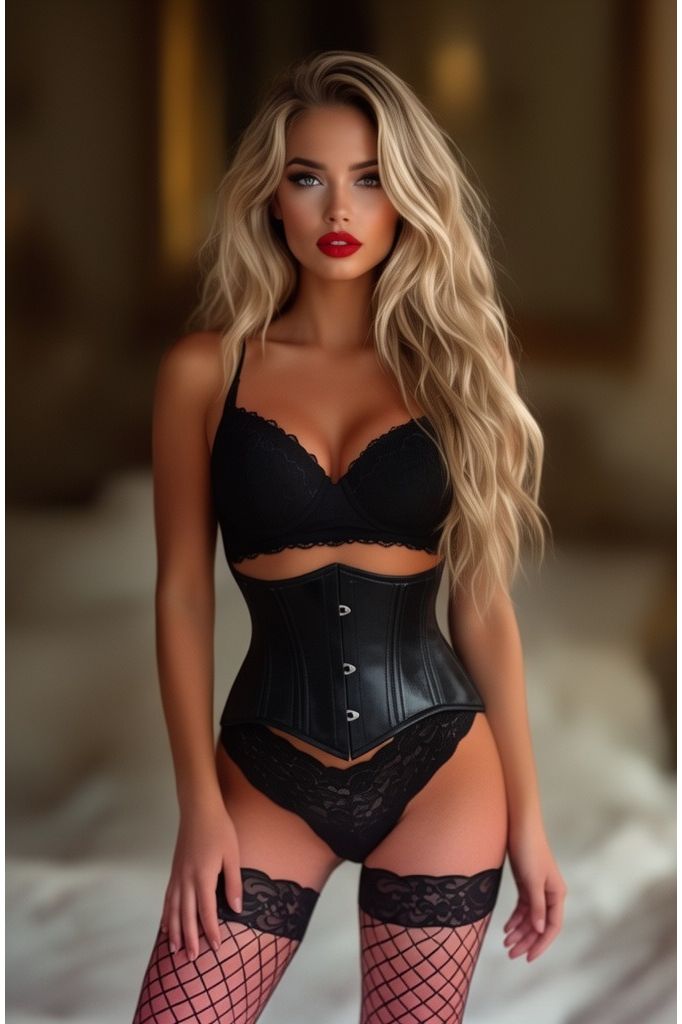 Lavish Double Boned Black Wet Look Faux Leather Curvy Cut Mini Cincher Underbust Corset - Daisy Corsets