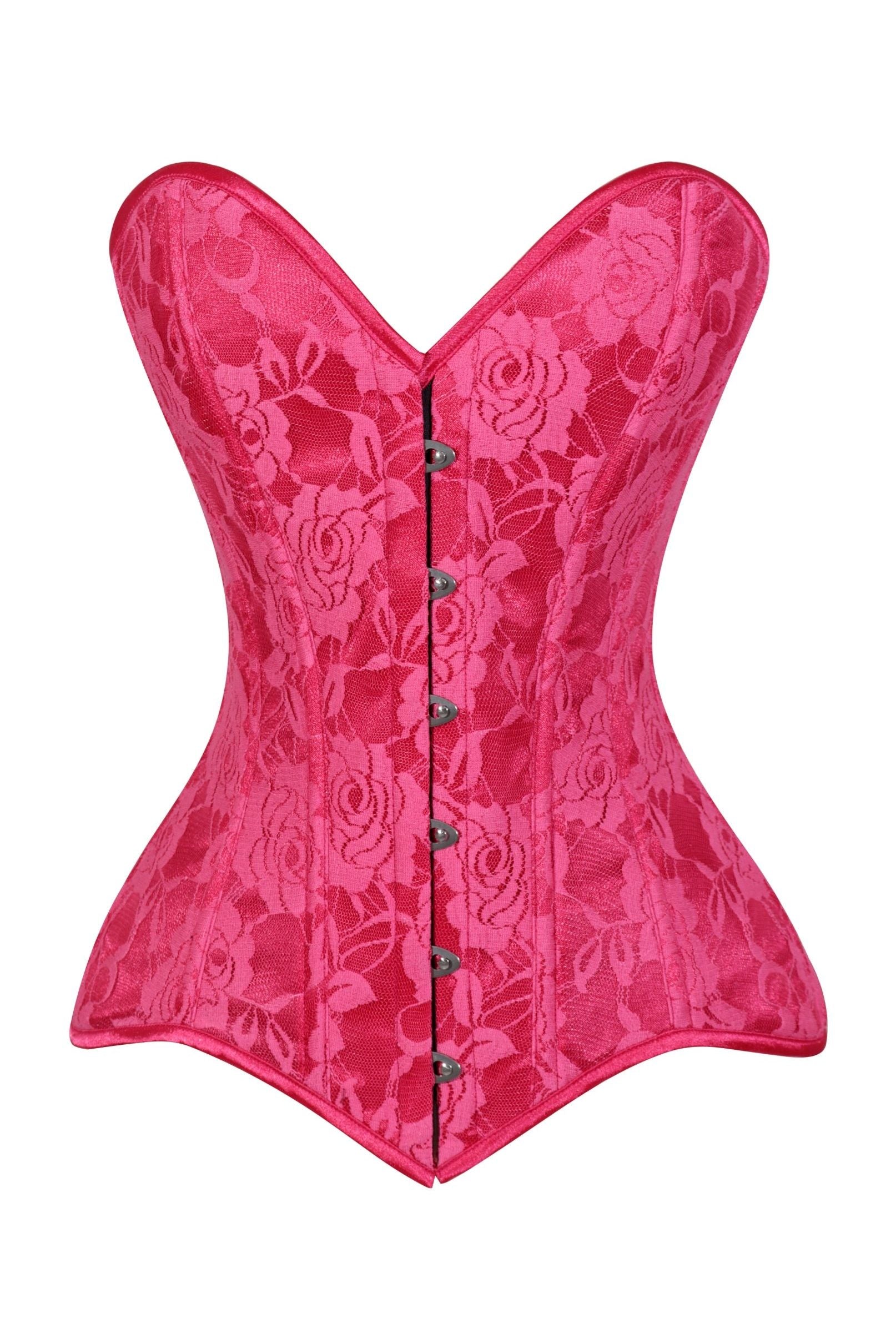 Lavish Fuchsia Lace Overbust Corset Sweetheart Neckline Busk Closure - Daisy Corsets