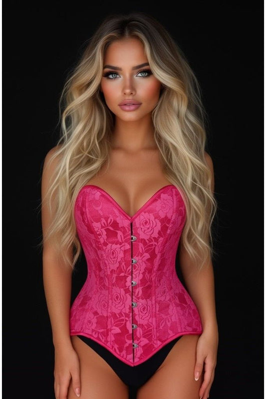 Lavish Fuchsia Lace Overbust Corset Sweetheart Neckline Busk Closure - Daisy Corsets