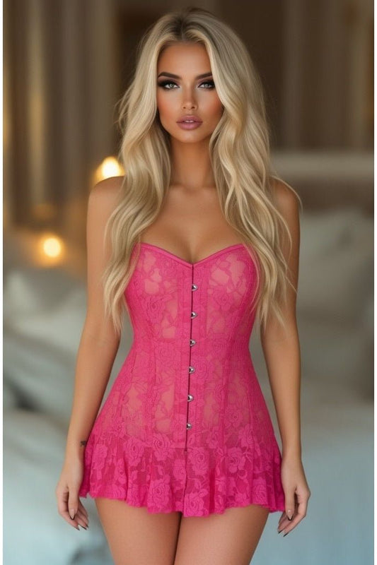 Lavish Fuchsia Sheer Lace Corset Dress - Daisy Corsets