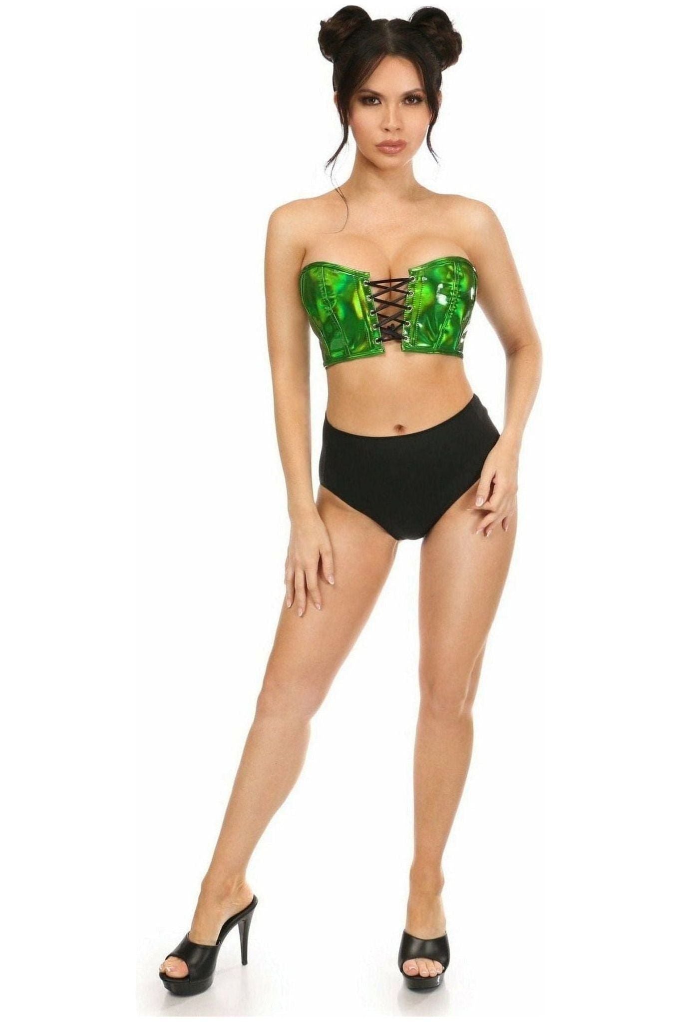Lavish Green Holo Lace - Up Bustier Top - Daisy Corsets