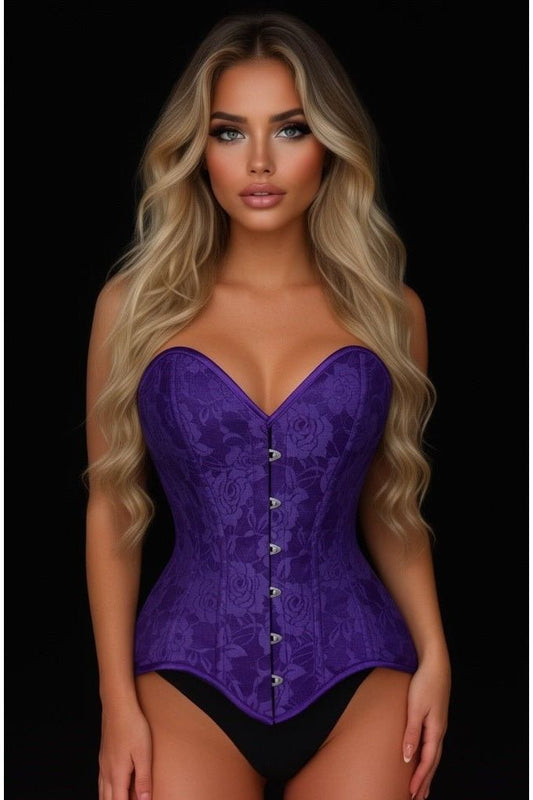 Lavish Purple Lace Overbust Corset Sweetheart Neckline Busk Closure - Daisy Corsets